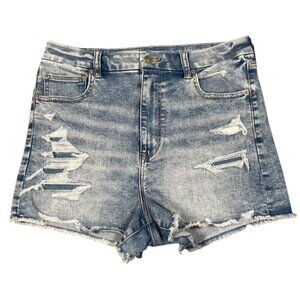 American Eagle Curvy Hi-Rise Shortie Distressed Denim Shorts | Sz 12